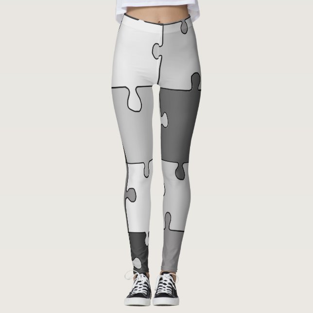 Legging Quebra-cabeça cinzento dos tons da serra de vaivém (Frente)