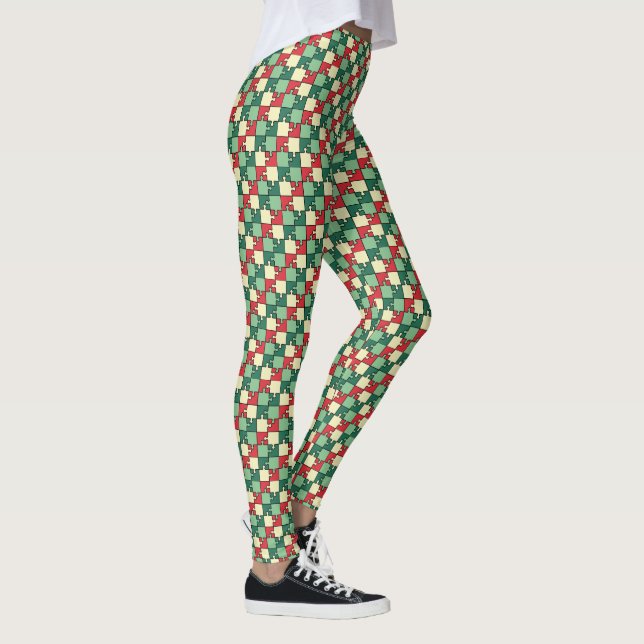 Legging Quebra-cabeça Vermelho Verde de Natal Piece Monogr (Direita)