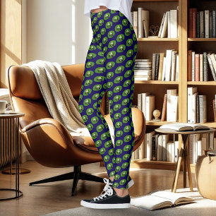 Legging Rã Verde Americana sobre Folha de Nenúfar
