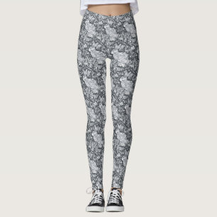 Legging Rabbit Padrão Cinza Pássaro Branco Floral Casual