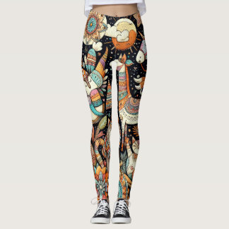 Legging rabisco multielementar, bonito e floral