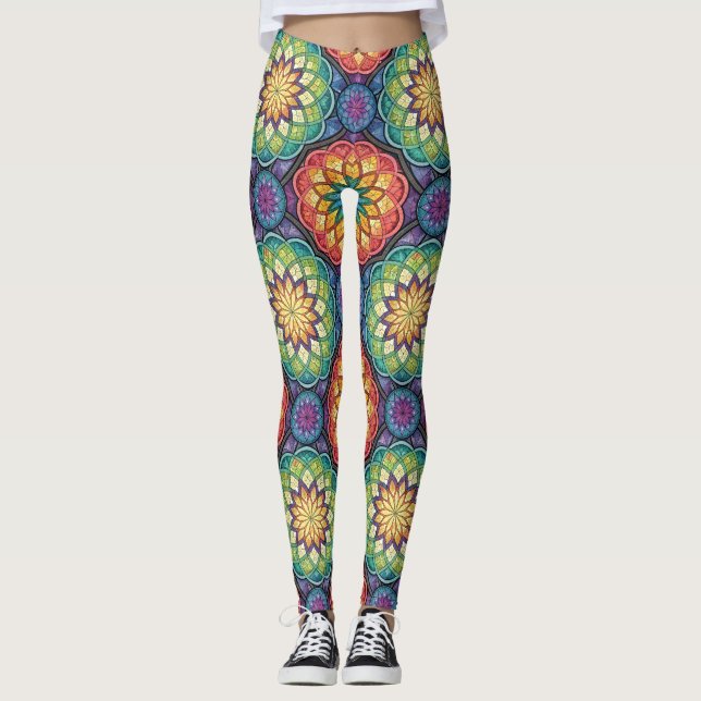 Legging Radiant Rainbow Mandala Mosaic – Stained Glass (Frente)