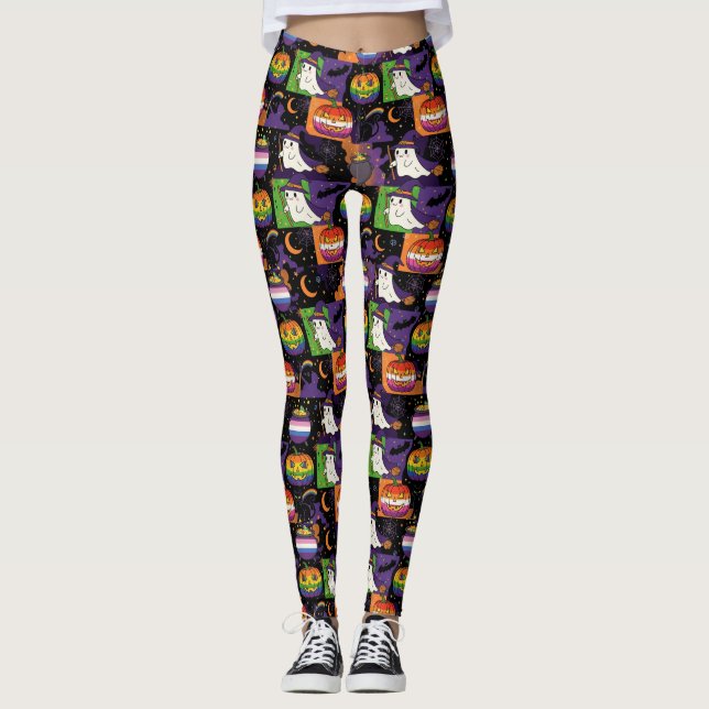 Legging Rainbow Ghost e Pumpkin Pride Halloween (Frente)