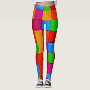 Legging Rainbow Patchwork Quilt moderna art abstrato
