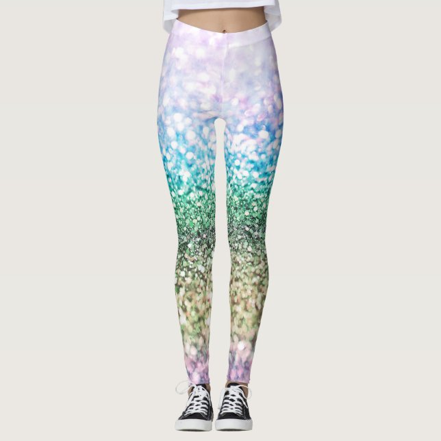 Legging Rainbow Unicorn Glitter #3 (Faux Glitter) #pastel (Frente)