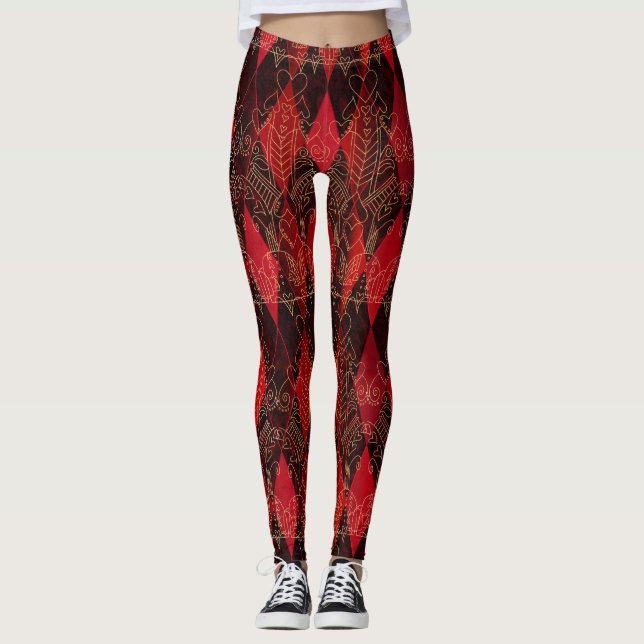 Legging Rainha Glitzy de Corações Harlequin Red Black Whit (Frente)