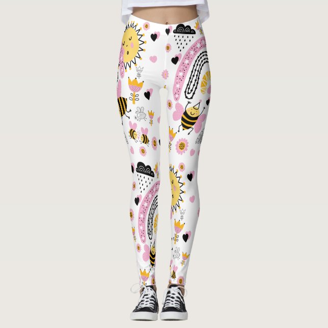 Legging Rainhas Bees Bonitas BFF, Menina, Presentes Rosa (Frente)