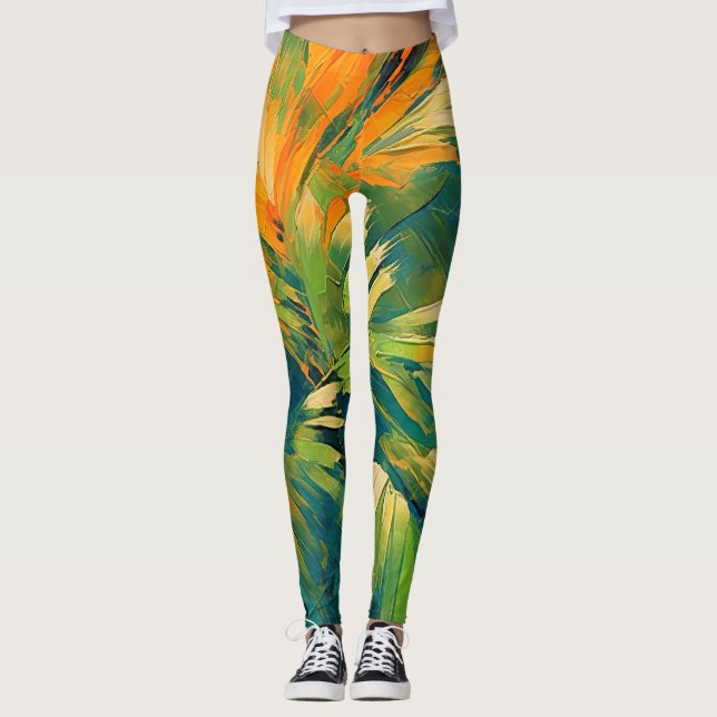 Legging Rajada de Palma Abstrata – Energia Tropical em Mov (Frente)