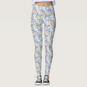 Legging Ramalhetes coloridos de flores retrô sobre branco 