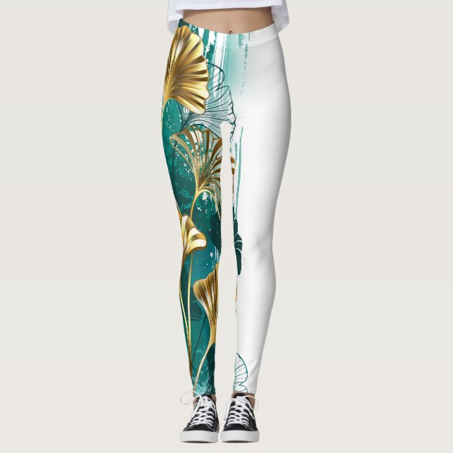 Legging Ramificação com Ouro deixa Ginko Biloba (Frente)