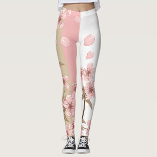 Legging Ramo Elegante de Flor de Cerejeira Rosa