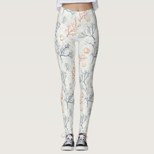 Legging Ramos de Coral Orgânico Moderno Bege Azul