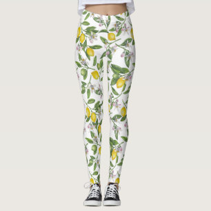 Legging Ramos de limão com flores e fruta em branco