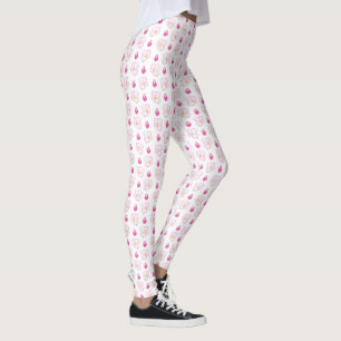 Legging Ramos e Flores de Botões de Maçã Rosa Chic em Bran
