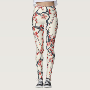 Legging Ramos Florais Asiáticos Marfim Flor de Cerejeira C