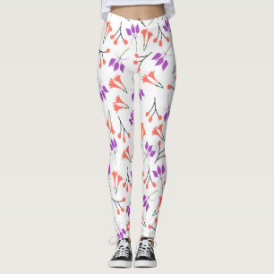 Legging Ramos florais com flores roxas e corais