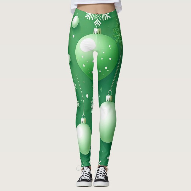 Legging Ramos Verdes e Flocos de Neve (Frente)