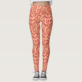 Legging Ramos Vermelhos Folhosos Padrão Sem Costura