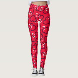 Legging Random Red Outlined Hearts Pattern