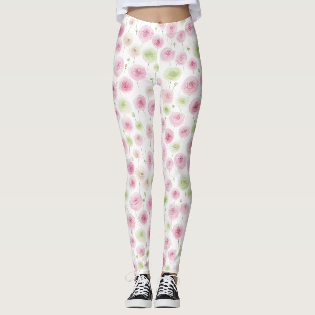 Legging Ranúnculo Floral Rosa Menta   (Frente)