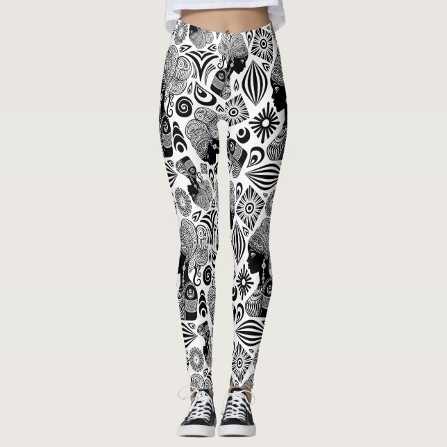 Legging Rapariga africana Retrato Tribal Tatuagem (Frente)