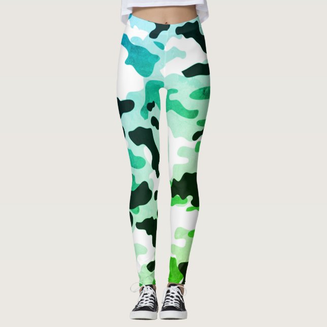Legging Rapariga no Exército Verde Azul e Branco da Moda (Frente)