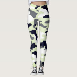 Legging Rapariga no Exército Verde Negro e Branco da Moda