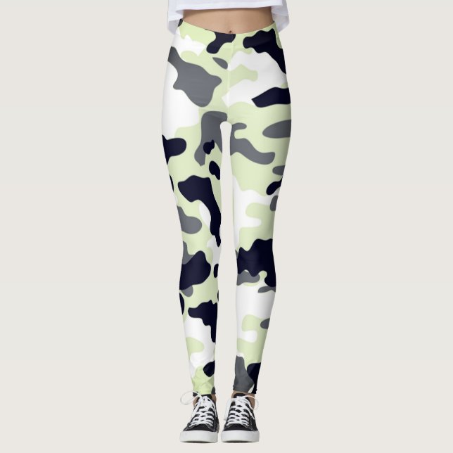 Legging Rapariga no Exército Verde Negro e Branco da Moda (Frente)