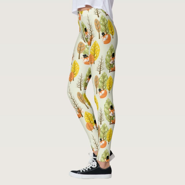 Legging Rapariga Raposa Laranja Fofa Floresta Árvores Outo (Esquerda)