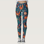 Legging Raposa Vermelha E Flores Cuta<br><div class="desc">Raposas vermelhas e flores, cortadas e com um padrão uniforme em fundo azul escuro.</div>