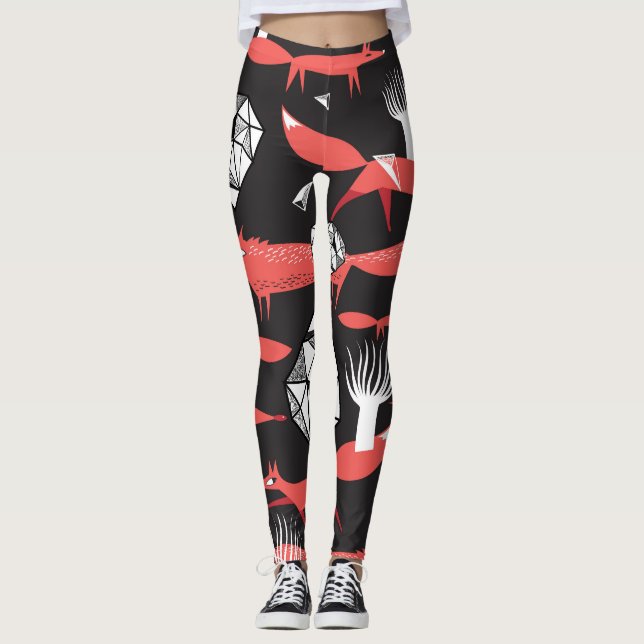 Legging Raposa Vermelha: Fundo Escuro Invisível. (Frente)
