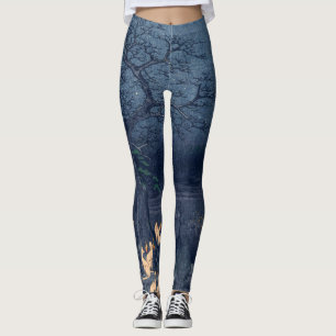 Legging Raposas na Noite do Shrine Vintage Ukiyo-e Art Jap