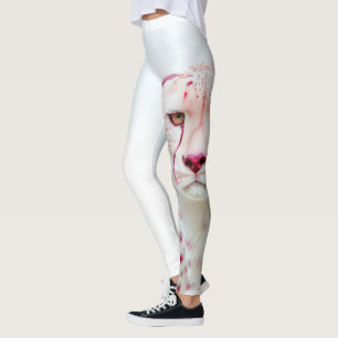 Legging Raro Guepardo Rei Branco e Manchas Rosas Arte