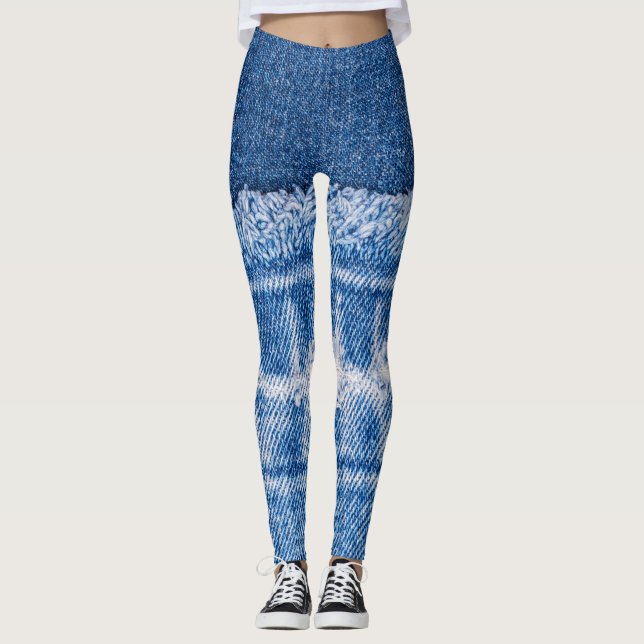 Legging Rasgada: Quadro de Jeans Azuis Duplos (Frente)