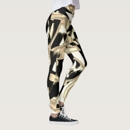 Legging Raspas pretas e beges, fitas destruídas em cima da