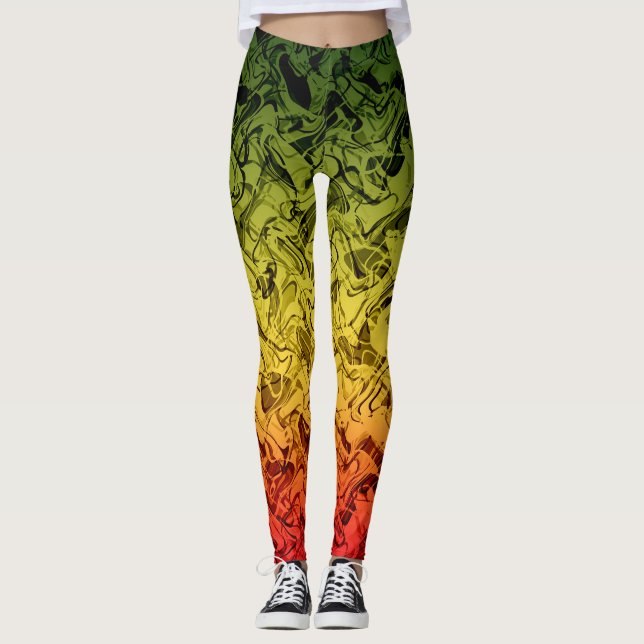 Legging Rasta Fire Abstrato Smoke Legal Verde Amarelo Verm (Frente)