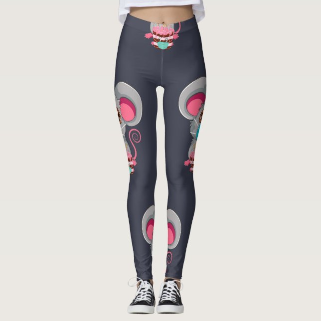 Legging Rato Kawaii com máscara de rosto com bolo (Frente)
