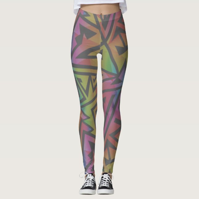 Legging Rave EDM Cinza Arco-Íris (Frente)