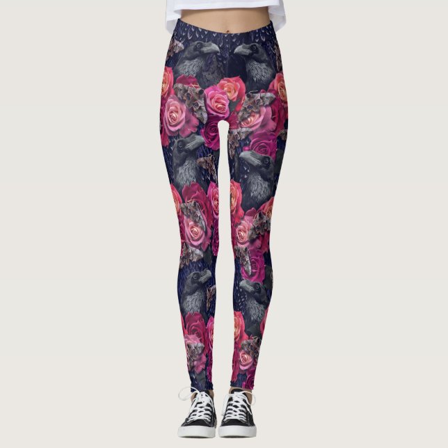 Legging Raven Cor-de-rosa retrógrada Evermore com Rosas e  (Frente)