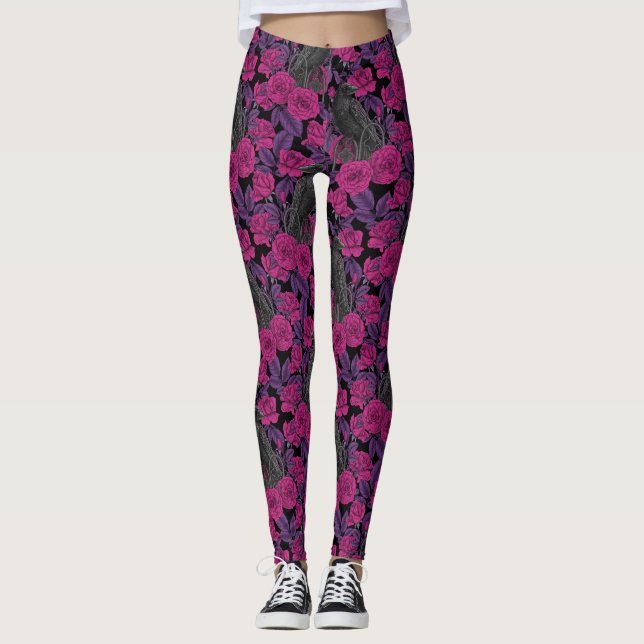 Legging Ravens e rosas cor-de-rosa (Frente)
