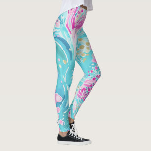 Legging Recife de Coral do Mar de Caribe Tropical Pastel V