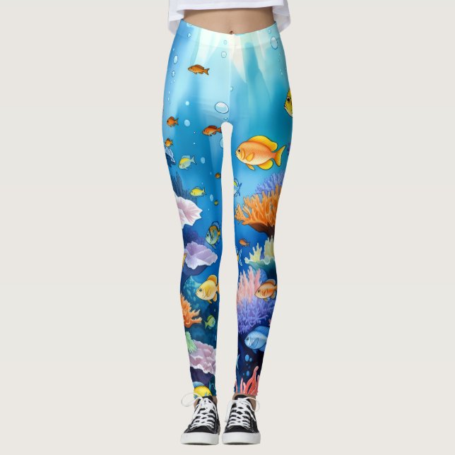 Legging Recife de Coral Vibrante Aquarela (Frente)