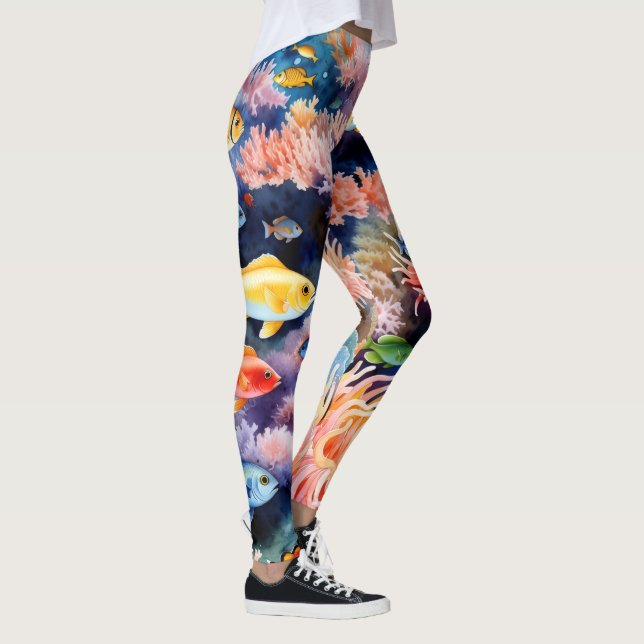 Legging Recife de Coral Vibrante Aquarela (Direita)