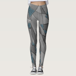 Legging recortes triangulares de cinza com peças azuis esc