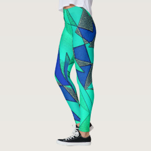Legging recortes triangulares verdes sobre fundo azul, ásp