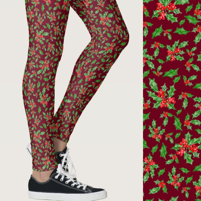 Legging Red and green holly Christmas Patterned (Criador carregado)