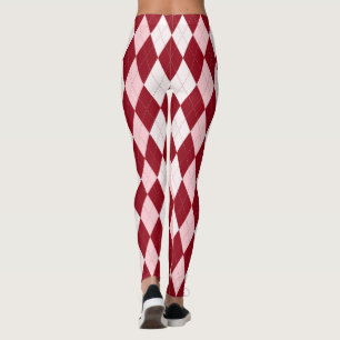 Legging Red Argyle Crimson Cor-de-rosa Pequeno Forma de Di