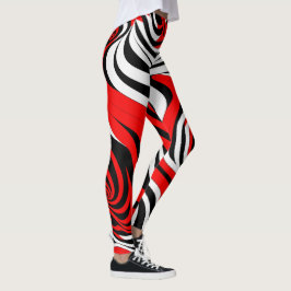 Legging Red, Black and White Wave Pattern