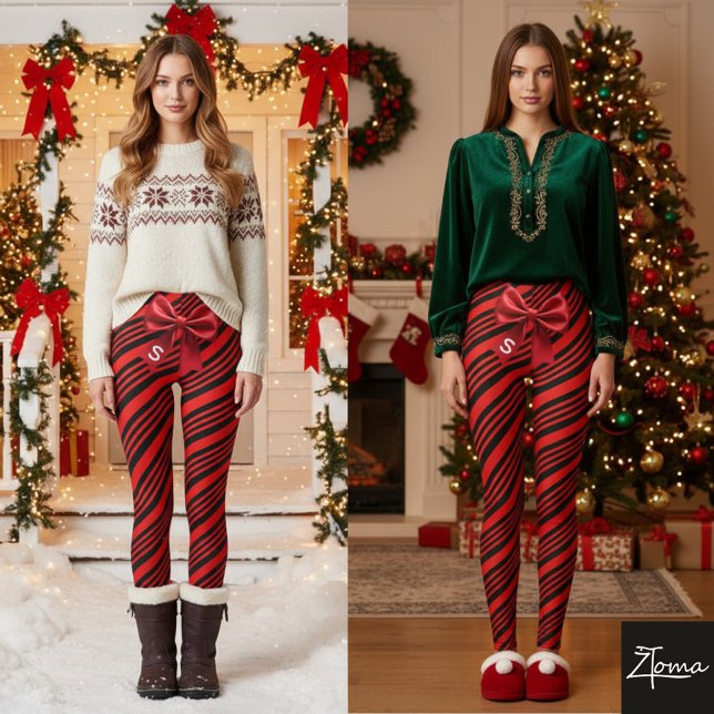 Legging Red Black Diagonal Stripes Graphic Bow (Criador carregado)