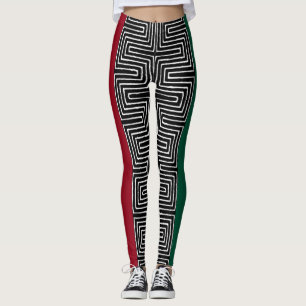 Legging Red Black Green Maze African Lama Clod